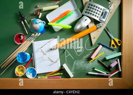 zurück zum Schulkonzept mit ABC in der Schule in grüner Farbe Tafel geschrieben Stockfoto