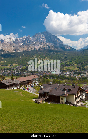 Cortina d ' Ampezzo in Richtung Pomagagnon und Monte Cristallo, Vento, Dolomiten, Italien, Europa Stockfoto