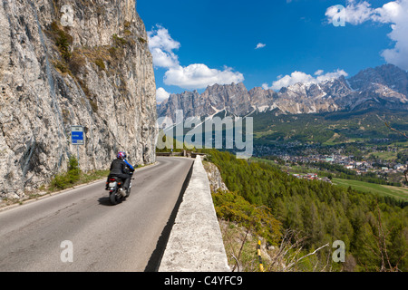 Cortina d ' Ampezzo in Richtung Pomagagnon und Monte Cristallo, Vento, Dolomiten, Italien, Europa Stockfoto