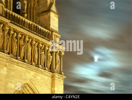 Paris - die Kathedrale Notre-Dame in der Nacht - Detail mit Mond Stockfoto