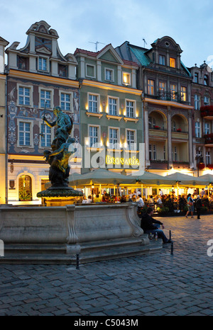 Der Neptun-Brunnen am alten Marktplatz in Poznan, Polen Stockfoto