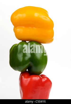 Drei gestapelte Paprika Stockfoto