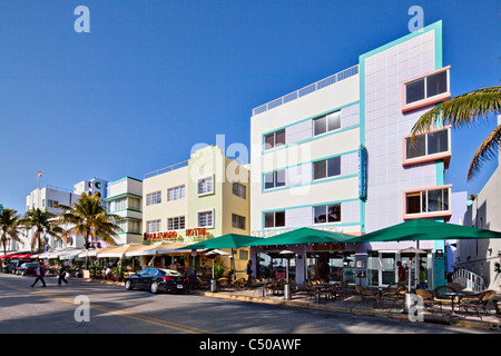 Ocean Drive Hotels, South Beach, Miami Stockfoto