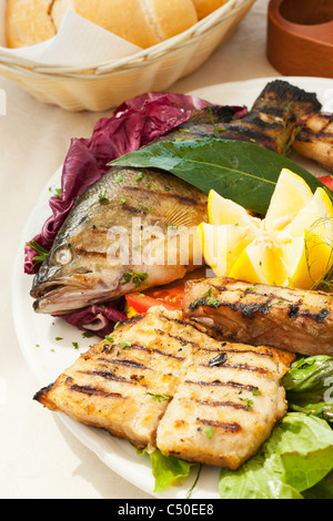 Verschiedene gegrillte Forelle Stockfoto