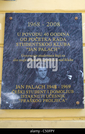 Gedenktafel für Jan Palach, der sich in Prag im Jahre 1969 in Rijeka Stadt von Golf von Kvarner Kroatien Europa verbrannt Stockfoto