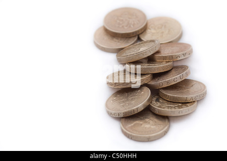 Stapeln / Haufen von Pfund-Münzen Stockfoto