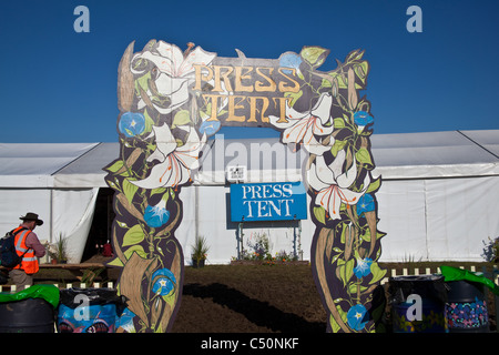 Presse Zelt hinter der Bühne, Glastonbury Festival 2011, Stockfoto