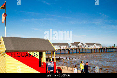 Bin Strang von Southwold, Suffolk; Strand-Szene in Southwold Stockfoto