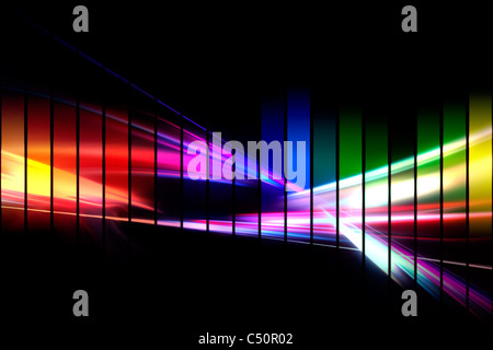 Eine abstrakte Audiowellenform Illustrationen in einem Regenbogen-Farbschema Schwarz isoliert. Stockfoto
