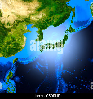 Detaillierte 3D Rendern einer Ansicht aus dem Weltraum auf Japan Stockfoto