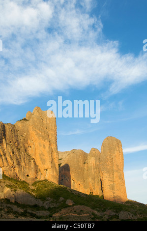 Sonnenuntergang auf den felsigen Klippen von Riglos; Huesca; Spanien Stockfoto
