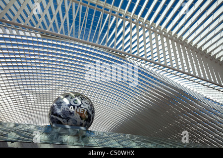 EXPO SOS Planet, Kandidatur für die Weltausstellung 2017, Gare de Bahnhof Liège-Guillemins, Lüttich, Belgien Stockfoto