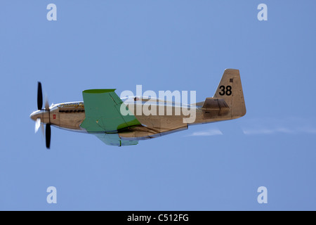 P-51 Mustang Edelmetall im Flug. Stockfoto