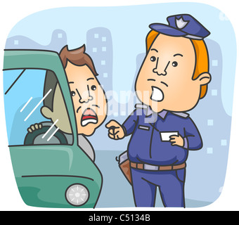 Polizist im Gespräch mit dem Fahrer mit Beschneidungspfad Stockfoto