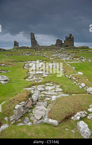 Norse und Viking frühen Siedlungen und Bürgersteige, archäologische Reste an Jarlshof, Shetland-Inseln. SCO 7406 Stockfoto