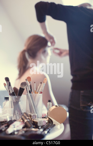 Make-up und Make-up Pinsel Stockfoto