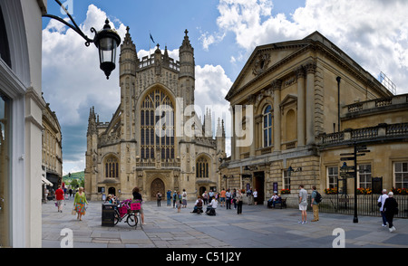 Bath Abbey & Pump Rooms - Stadt Bath, Somerset - England Stockfoto