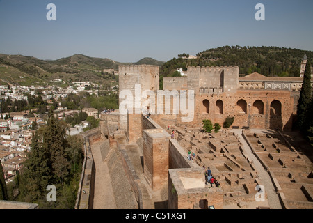 Granada Spanien Alhambra Palast Ruinen Wand Albaicin Bezirk Alcazaba Festung Stockfoto