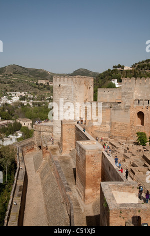 Granada Spanien Alhambra Palast Ruinen Wand Albaicin Bezirk Alcazaba Festung Stockfoto