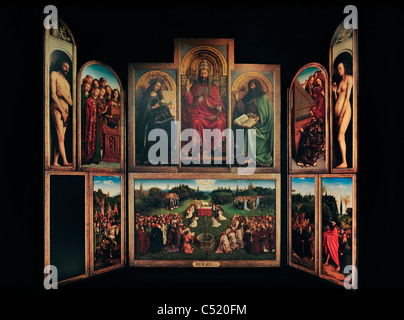 Replik des Genter Altars / Anbetung des mystischen Lammes / Het Lam Gods gemalt von Jan Van Eyck im STAM, Stadtmuseum Gent Stockfoto