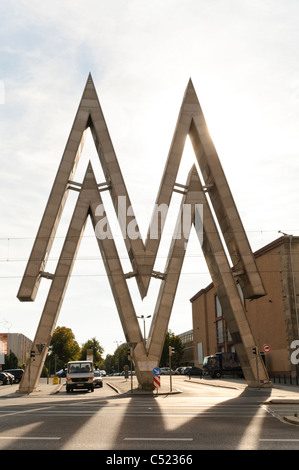 Das MM-Werbung-Logo für die Leipziger Mustermesse auf der alten Messe-center, Leipzig, Sachsen, Deutschland, Europa Stockfoto