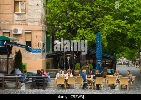 Cafe Terrasse Skadar Straße Skadarlija Bezirkshauptstadt Belgrad Serbien Europa Stockfoto