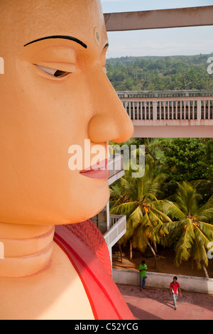 Besucher auf der mehrstöckigen Buddha-Statue in der Weherahena Tempel von Matara, Sri Lanka, Asien Stockfoto