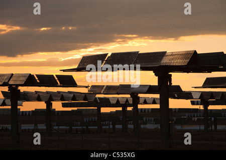 Photovoltaik-Module im Solucar solar Werk in Sanlucar la Mayor, Andalusien, Spanien. Stockfoto