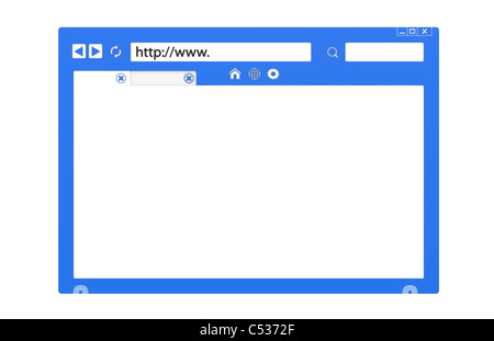 Vorderansicht eines abstrakten Browser-Fensters. Blau, mit textfreiraum isoliert. Stockfoto