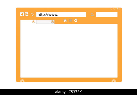 Vorderansicht eines abstrakten Browser-Fensters. Orange, mit textfreiraum isoliert. Stockfoto