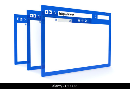 Blau und Transparent Browserfenster Stockfoto