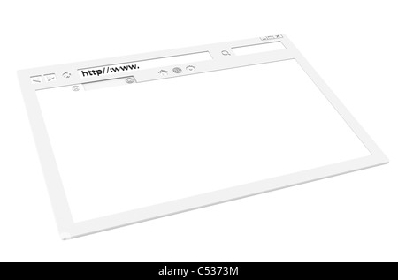 Perspektivische Ansicht von einem weißen Browserfenster Stockfoto