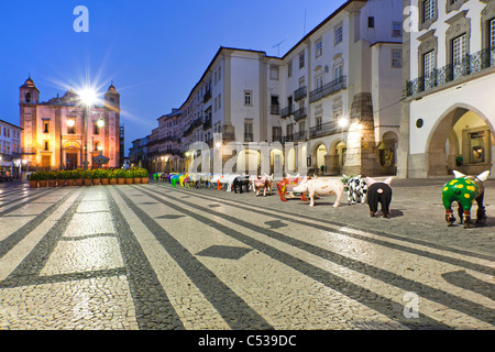 Schwein-Parade in Giraldo Platz, Evora, Portugal, Europa Stockfoto