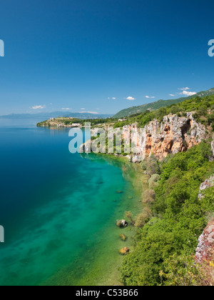 Ohrid-See aus in der Nähe des Dorfes Trpejca im Nationalpark Galicica, Mazedonien Stockfoto