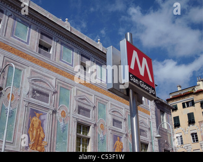 u-Bahnstation Zeichen und San Giorgio Palast - Genua - Italien Stockfoto