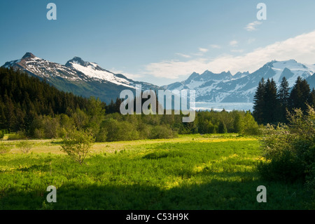 Blick auf Mendenhall-Gletscher von der Gletscher-Autobahn in Juneau, Alaska Southeast, Sommer aus gesehen Stockfoto