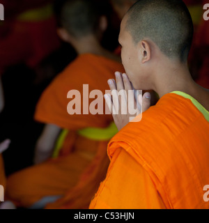 Neuling Mönche beten am Wat Sri Soda, Chiang Mai, Thailand Stockfoto