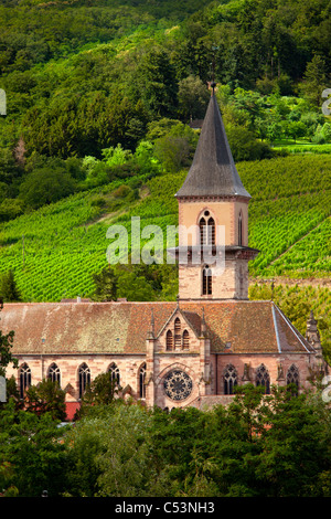 Die schöne Presbytere Catholique Kirche in Ribeauvillé, entlang der Route des Vins, Elsass Haut-Rhin-Frankreich Stockfoto