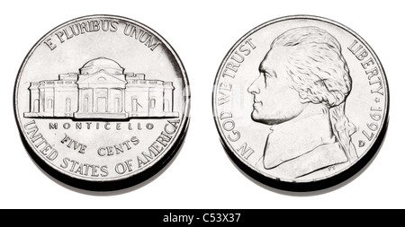 Ein USA-Nickel oder 1/20 Dollar. Stockfoto