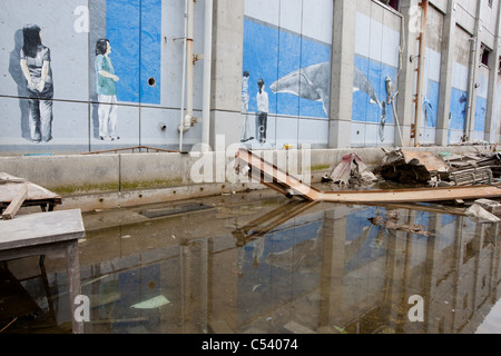 Tsunami-Verwüstungen in Onagawa, Region Tohoku, Japan, 2011. Stockfoto