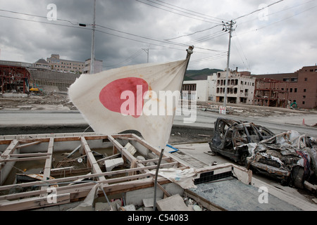 Tsunami-Verwüstungen in Onagawa, Region Tohoku, Japan, 2011. Stockfoto