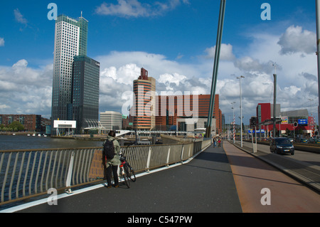 Erasmusbrücke Brücke mit Blick auf Kop van Zuid Bezirk Rotterdam der Provinz Süd-Holland Niederlande-Europa Stockfoto