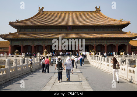 Blick auf den Palast der Himmlischen Reinheit – QIAN QING GONG – innerhalb der verbotenen Stadt in Peking, China. Stockfoto