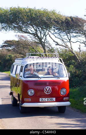 Klassische Volkswagen Camper Van, Sandown, Shanklin, Reisen, rot, unten, Isle Of Wight, England, Vereinigtes Königreich, Stockfoto