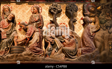 Paris - Reliefs aus dem Leben Jesu - Kathedrale Notre-Dame - Christus im Gestemany Garten Stockfoto