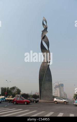 Niedrigen Winkel Ansicht einer Skulptur, Tianjin, China Stockfoto