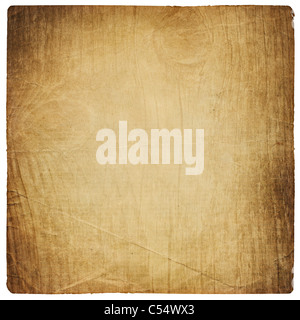 Altes Papier mit Vintage Holz Textur. Isoliert auf weiss. Stockfoto