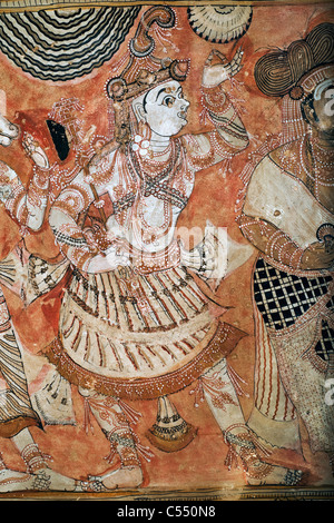 Indien, Andhra Pradesh State, Lepakshi, Wand-Wandbilder in Virabhadra Tempel, Mauer aus dem 16. Jahrhundert Wandmalereien im Virabhadra-Tempel, Stockfoto