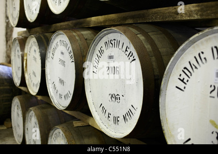 Barrel Ledaig Whisky in Tobermory Destillerie auf Mull Stockfoto