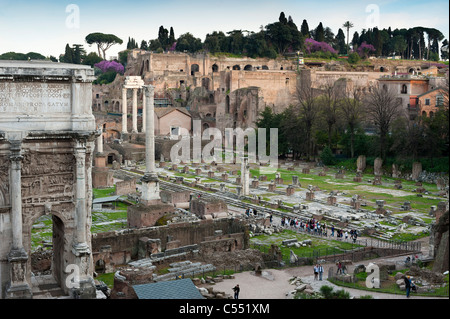Das Forum in Rom von dem Palatin übersehen. Stockfoto